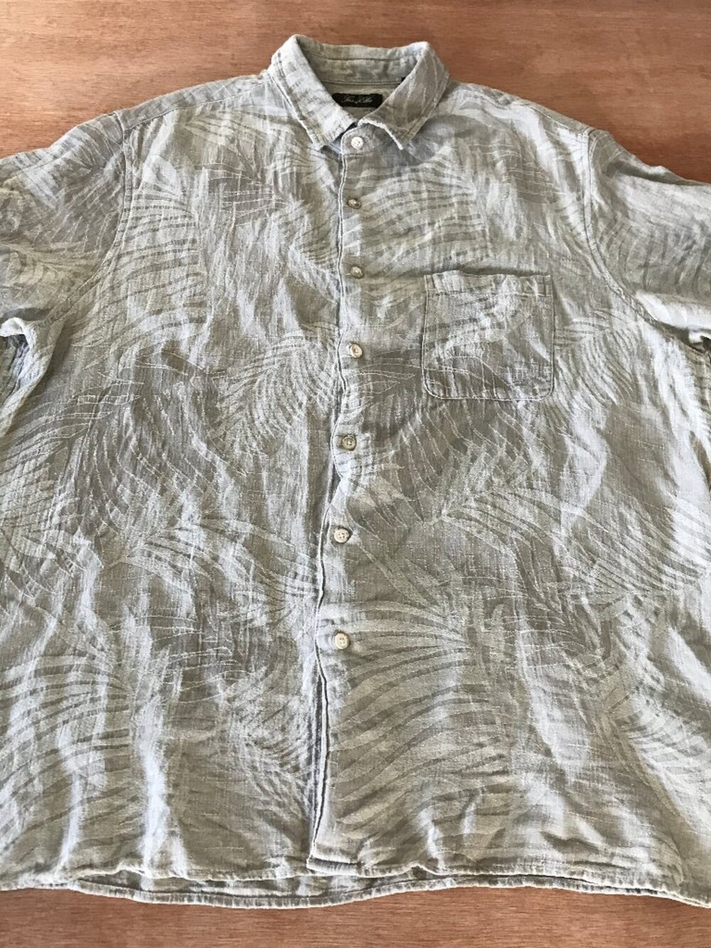 Tasso Elba Hawaiian Shirt Men XXL Gray Floral Button Up Silk Linen Pocket Collar
